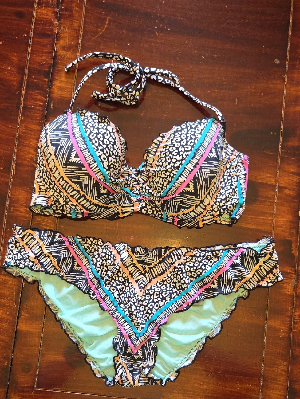 Coco Rave Teal Lined Printed Bikini Top